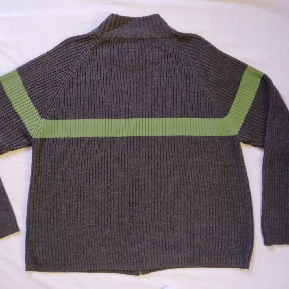 Arizona Jean Company Sweater Full Zip Gray Green Stripe Preppy Y2K Men's XL